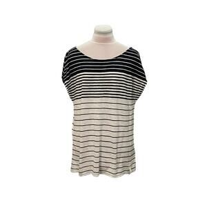 LAUREN Ralph Lauren Black White Stripe Boatneck Top LARGE Cotton Modal Nautical